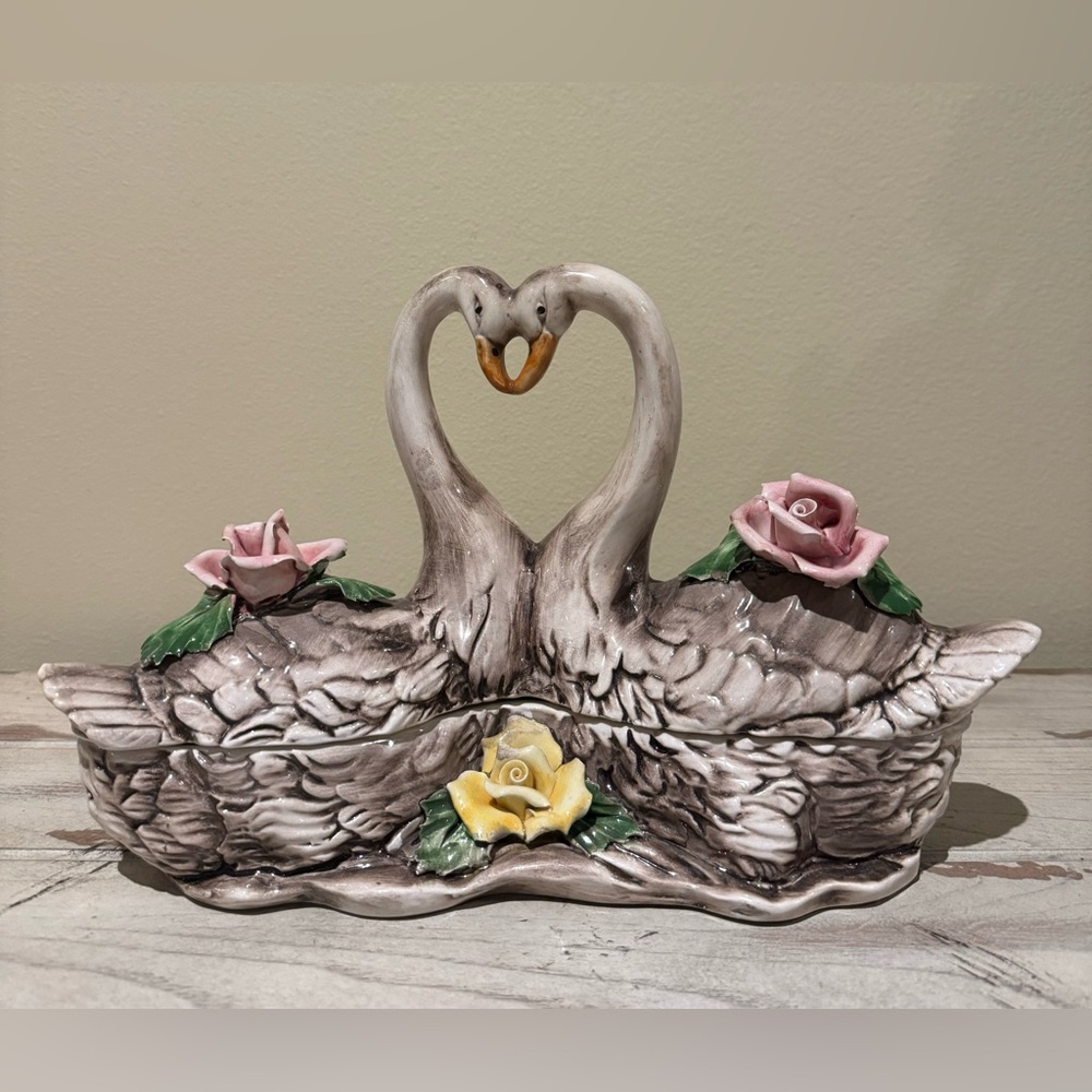 Extremely Rare Vintage Italian Love Swans Cookie Jar / Canister 1950s
